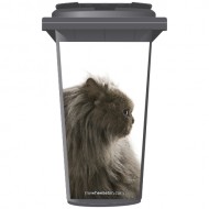 Fluffy Grey Cat Wheelie Bin Sticker Panel